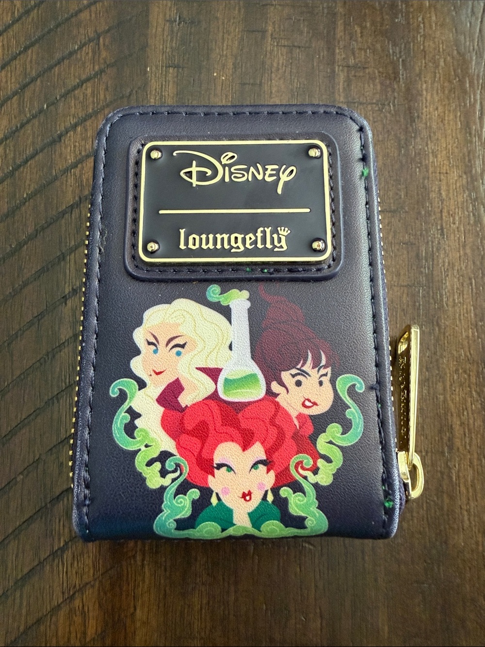 Loungefly Navy Hocus Pocus Compact Zip Wallet with Multicolor Character Art